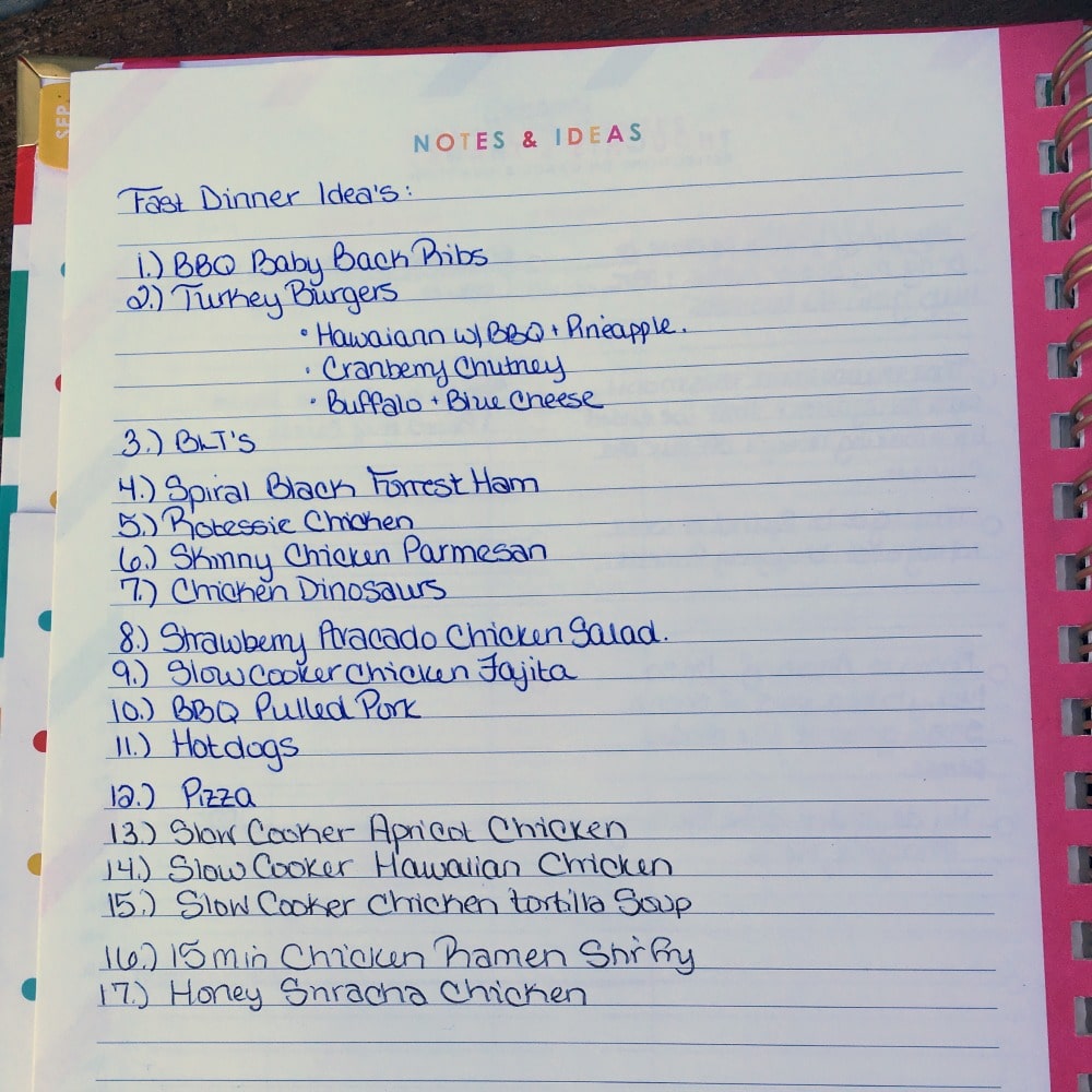 I love keeping fast dinner ideas in my Notes & Ideas section. You could keep any lists or notes you like in the Living Well Planner. 