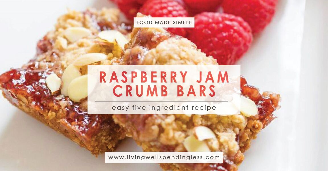 Raspberry Jam Crumb Bars Easy 5 Ingredient Recipe