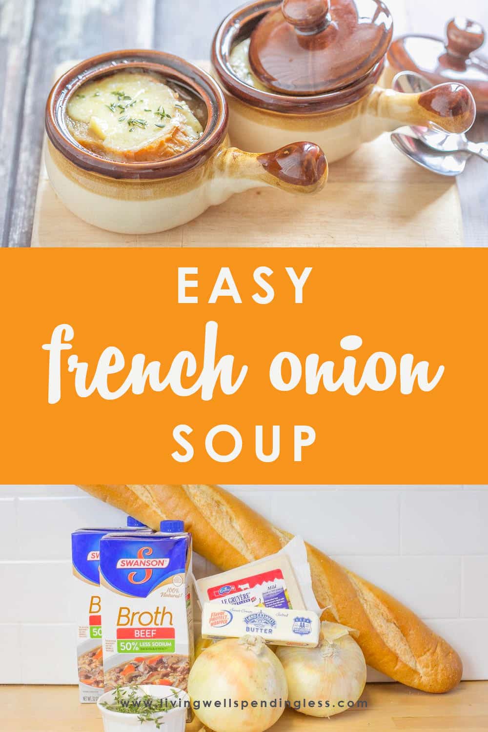 This ridiculously easy French Onion Soup comes together fast, then goes straight from the freezer to the slow cooker for an effortless meal that still feels extra special. Perfect for lunch or dinner. #crockpot #soup #wintersoups #frenchonionsoup #healthydinner #quickdinner #freezercooking #foodmadesimple #30minutemeal #homemade