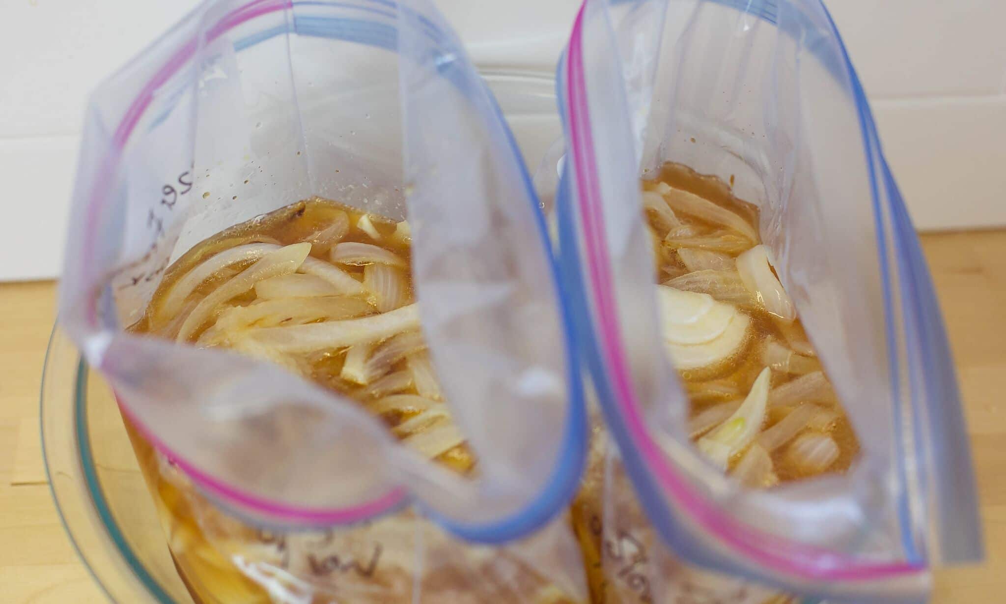 Divide cooked onions into freezer bags