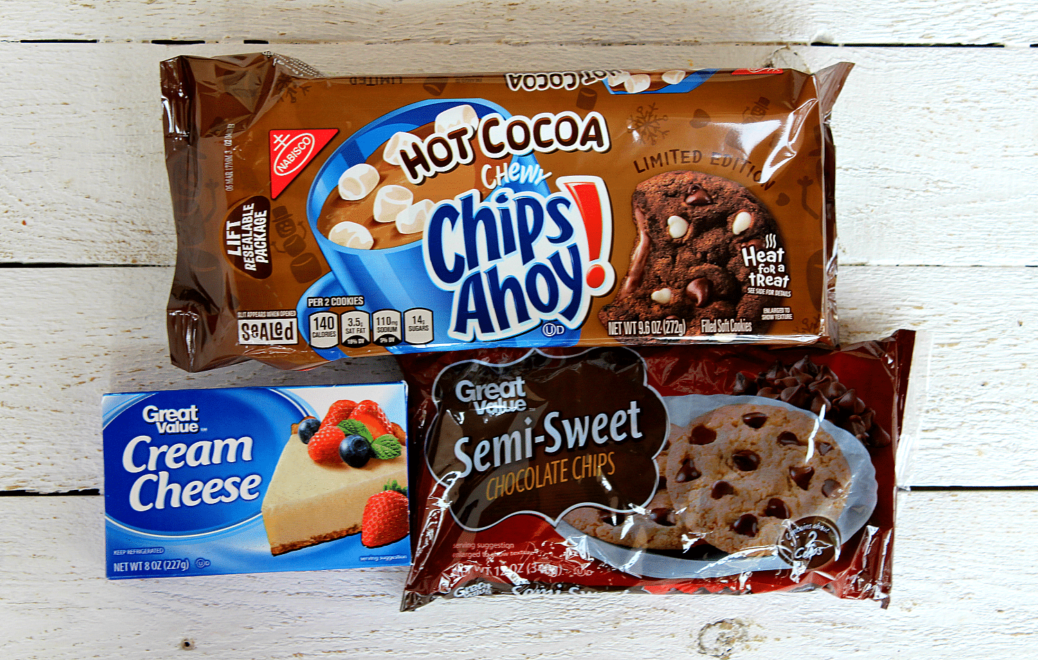 You'll need Hot Cocoa Chips Ahoy cookies, any type of chocolate chip cookies and cream cheese to make these truffles.