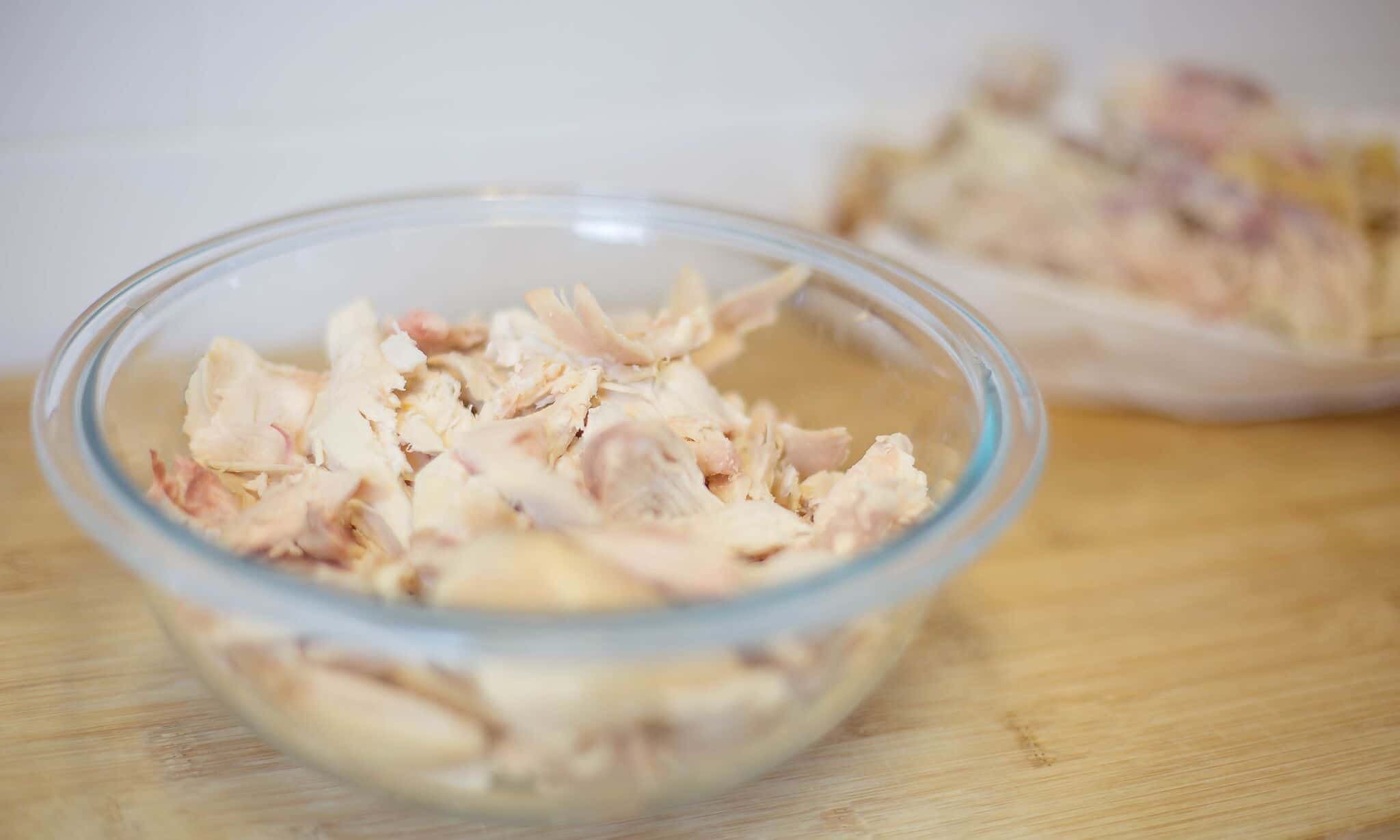 Chop rotisserie chicken and place in bowl. 