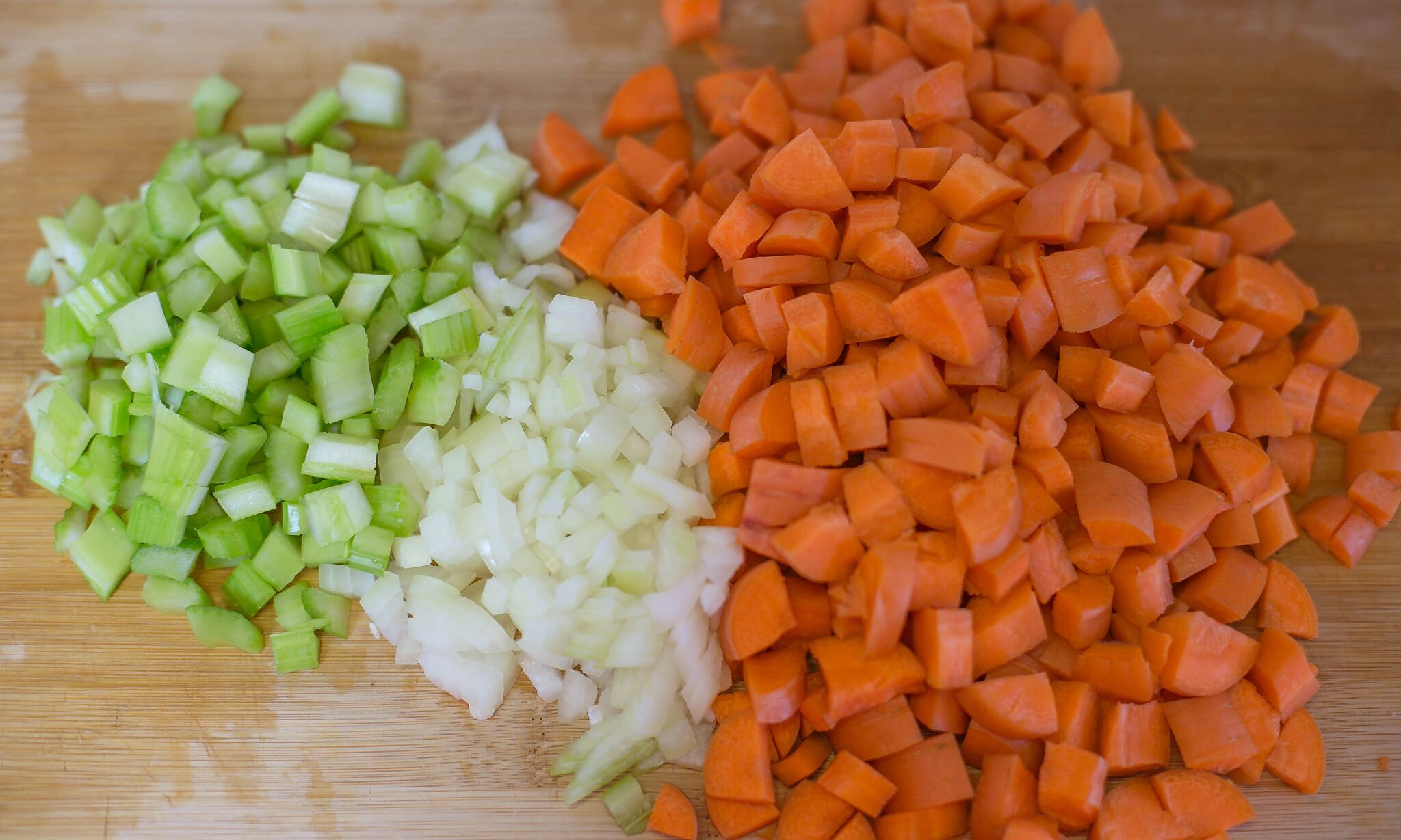 Dice onion, carrots and celery and set aside.