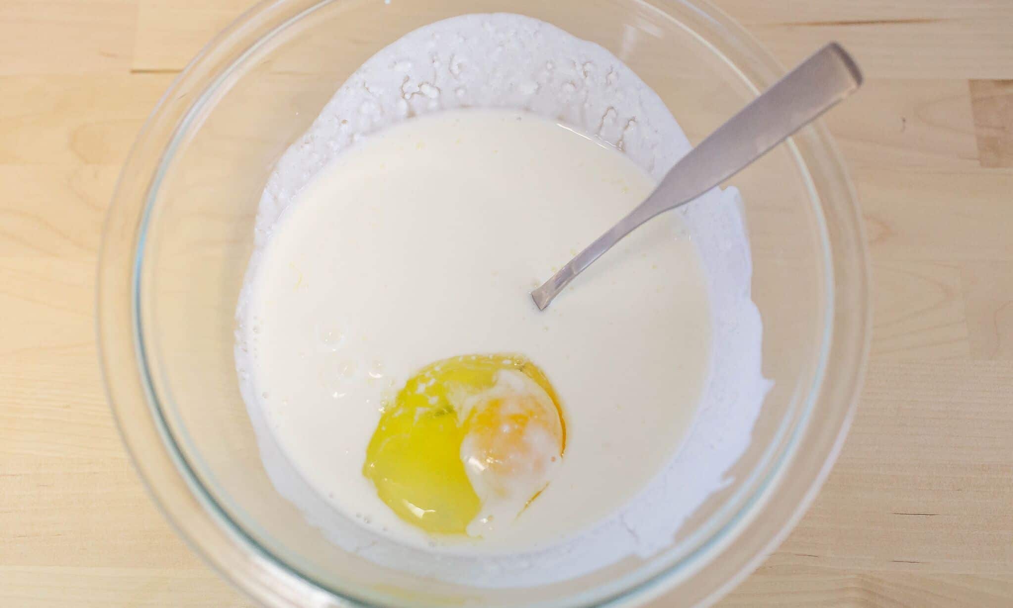 Mix the buttermilk and egg together in a small bowl. 