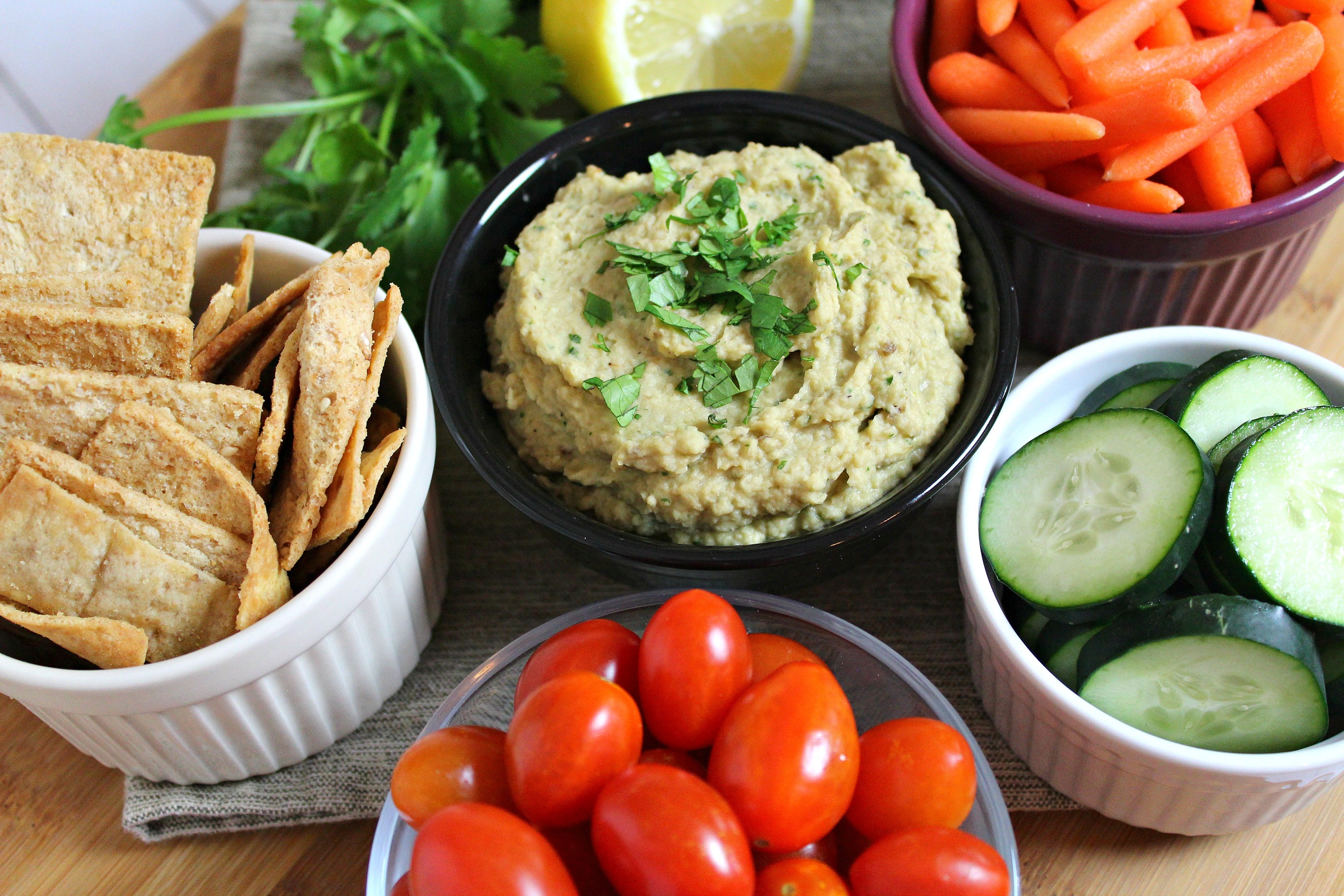 Serve hummus dip with veggies or crackers, or use as a sandwich spread. 