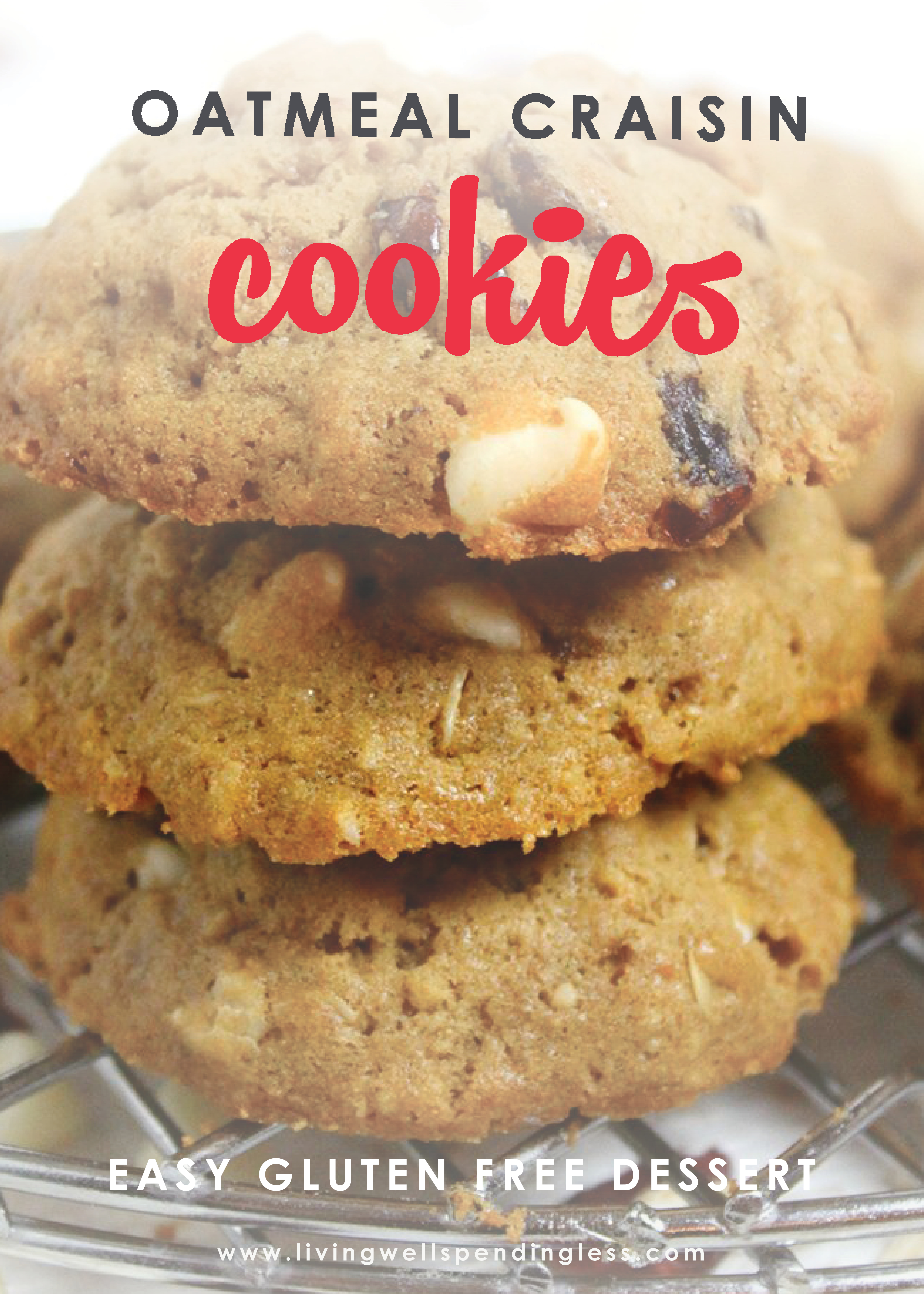 Nothing says love like soft oatmeal cookies. Tangy dried cranberries, sweet white chocolate chips and chewy oatmeal come together for a cookie so good, you'll never believe it's gluten-free! It might just be the perfect cookie!