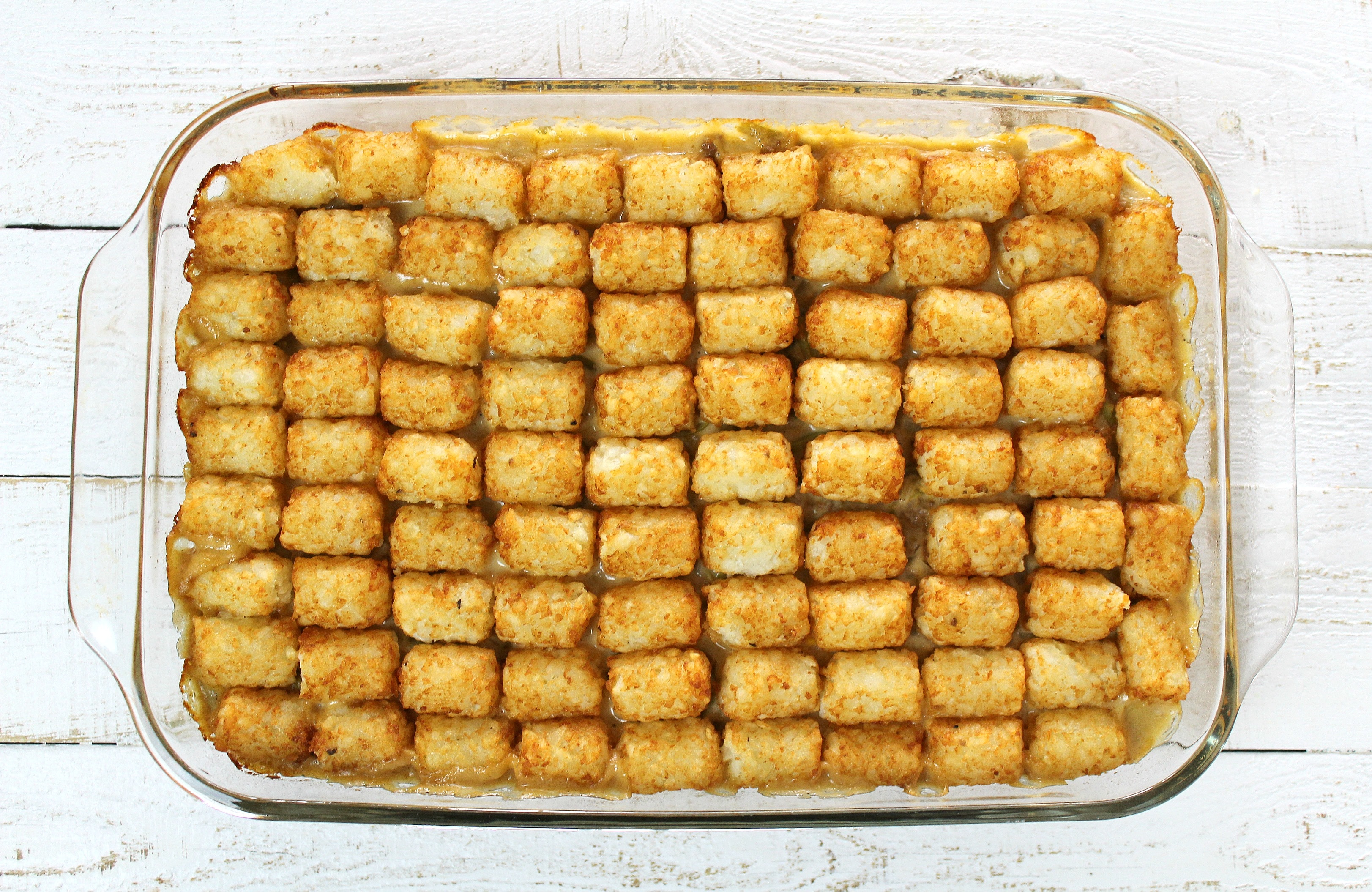 Tater Tot Casserole | Bake the casserole for 20-25 minutes, until the tater tots are golden brown.