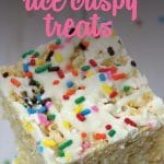 Got 20 minutes? Satisfy your sweet tooth fast with these unbelievably yummy white chocolate rice crispy treats! They are so good it is almost hard to believe that take only 4 ingredients! White Chocolate Rice Crispy Treats | Rice Crispy Recipe | White Chocolate Recipe | Snack Ideas | Dessert Ideas | Simple Rice Crispy Treats Recipe | Marshmallow Dessert