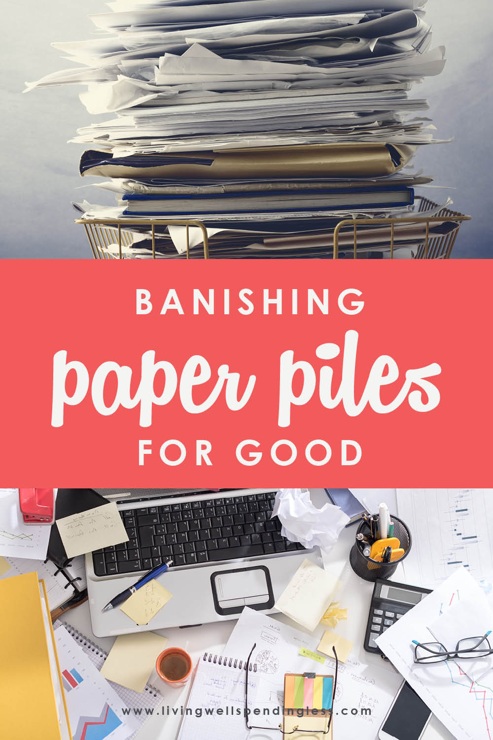 Ever feel like you are drowning in a sea of paperwork? The struggle is real! Use these 8 simple ways to eliminate paper clutter once and for all! #decluttering #tidyingup #paperclutter #cleaning #hometips