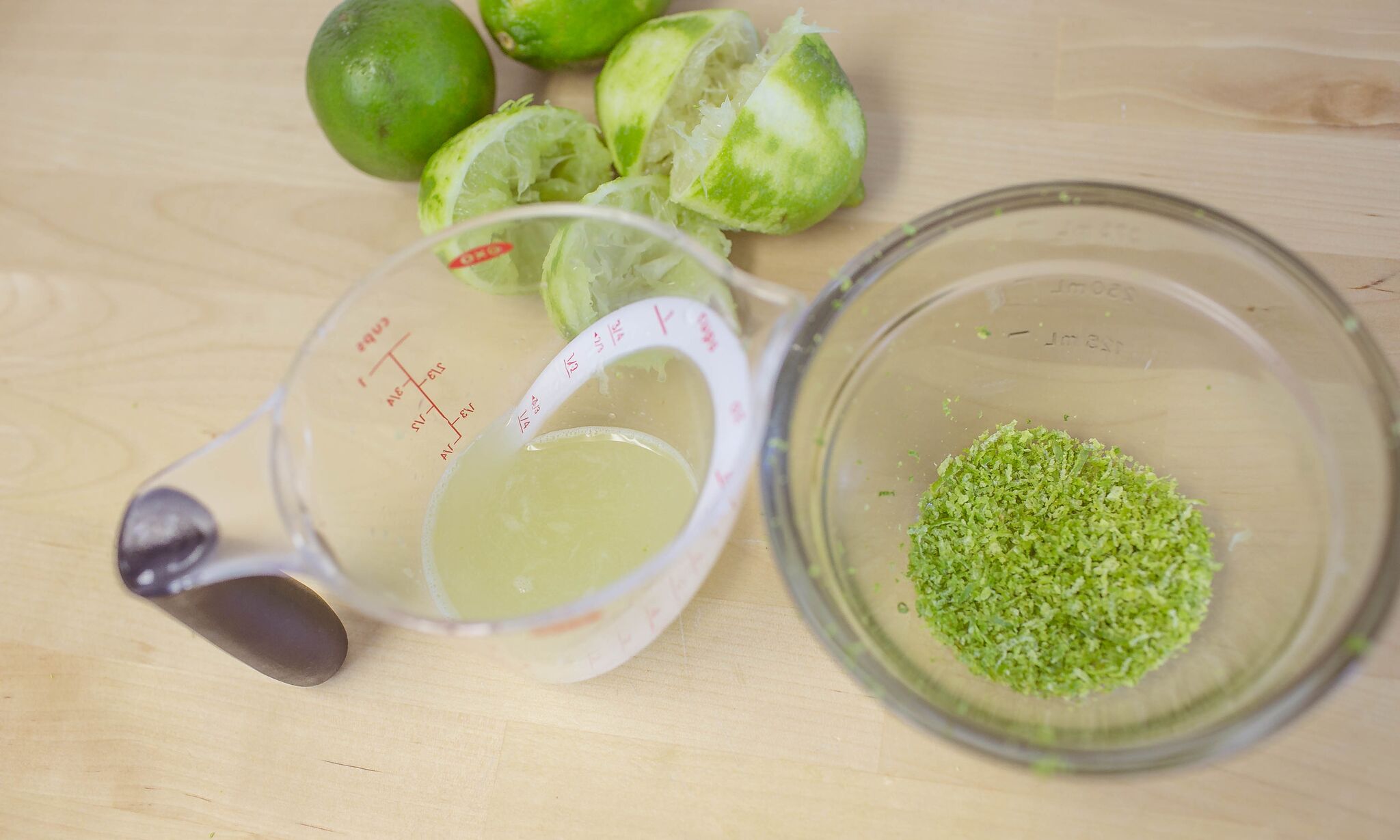 Zest limes and add zest to medium size bowl, then juice and set aside.