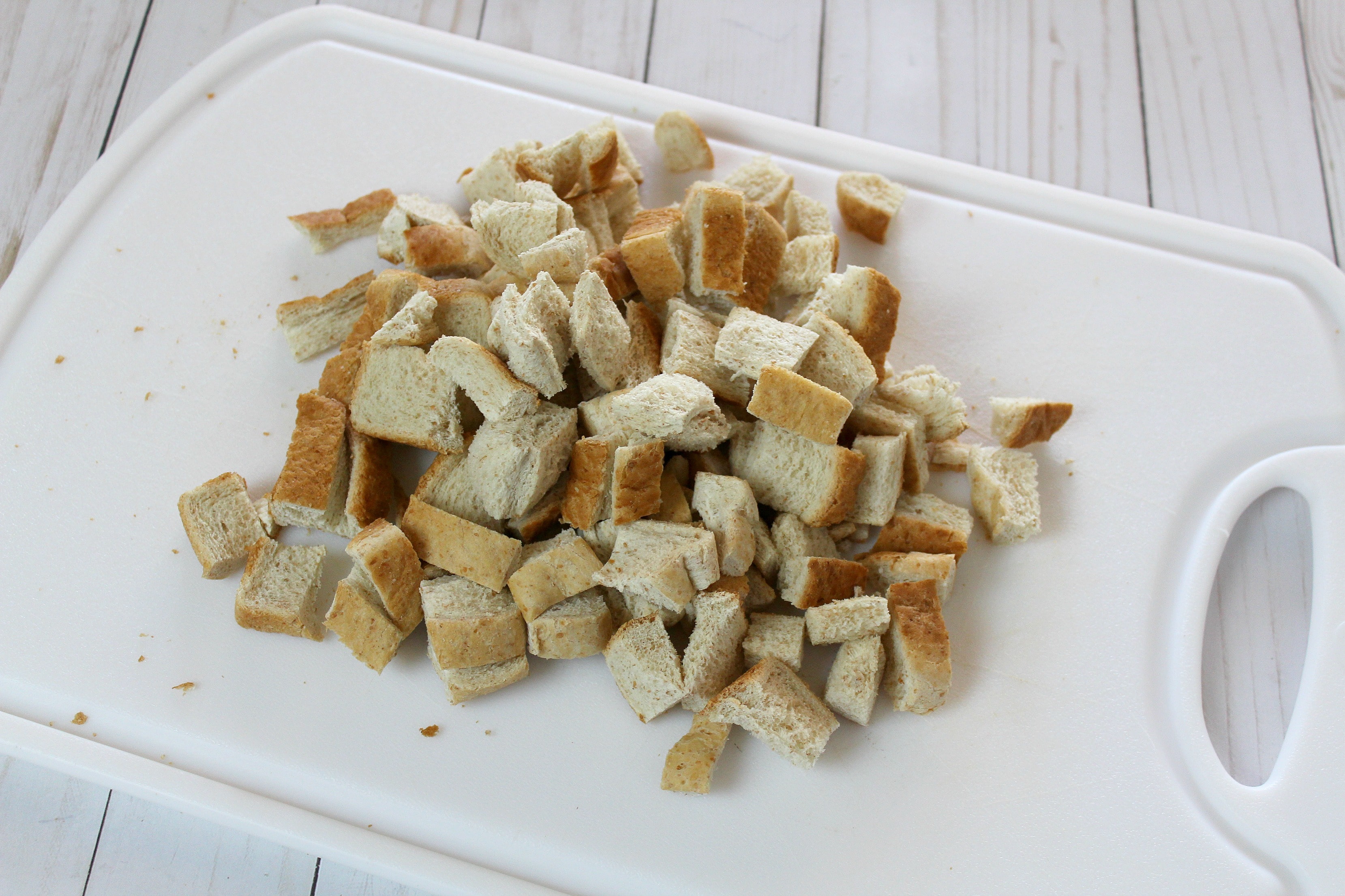 Cut bread into large chunks.