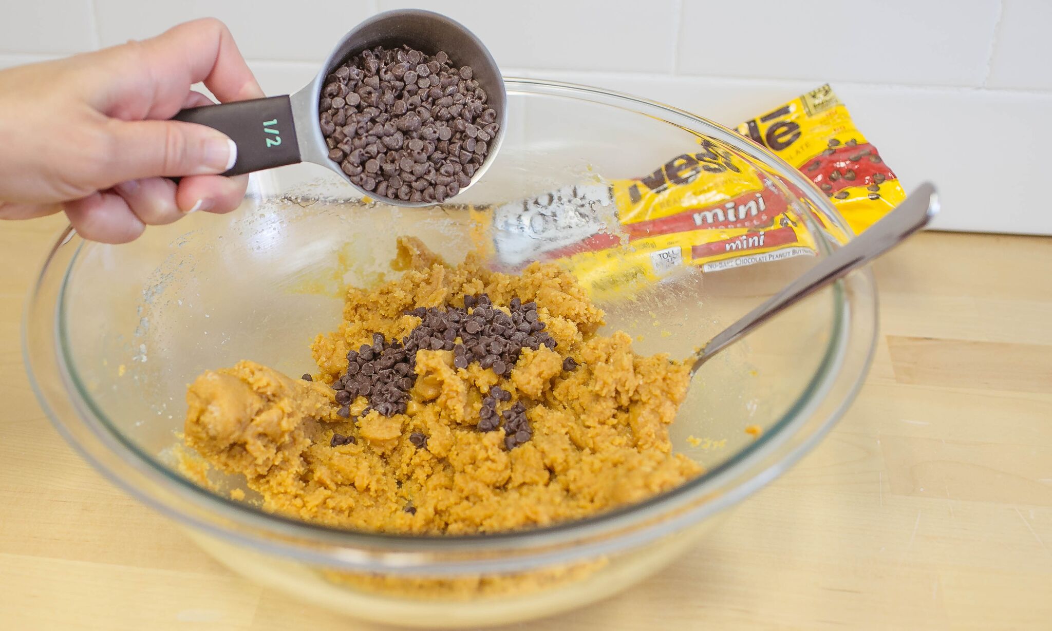 Fold in mini chocolate chips to dough. 