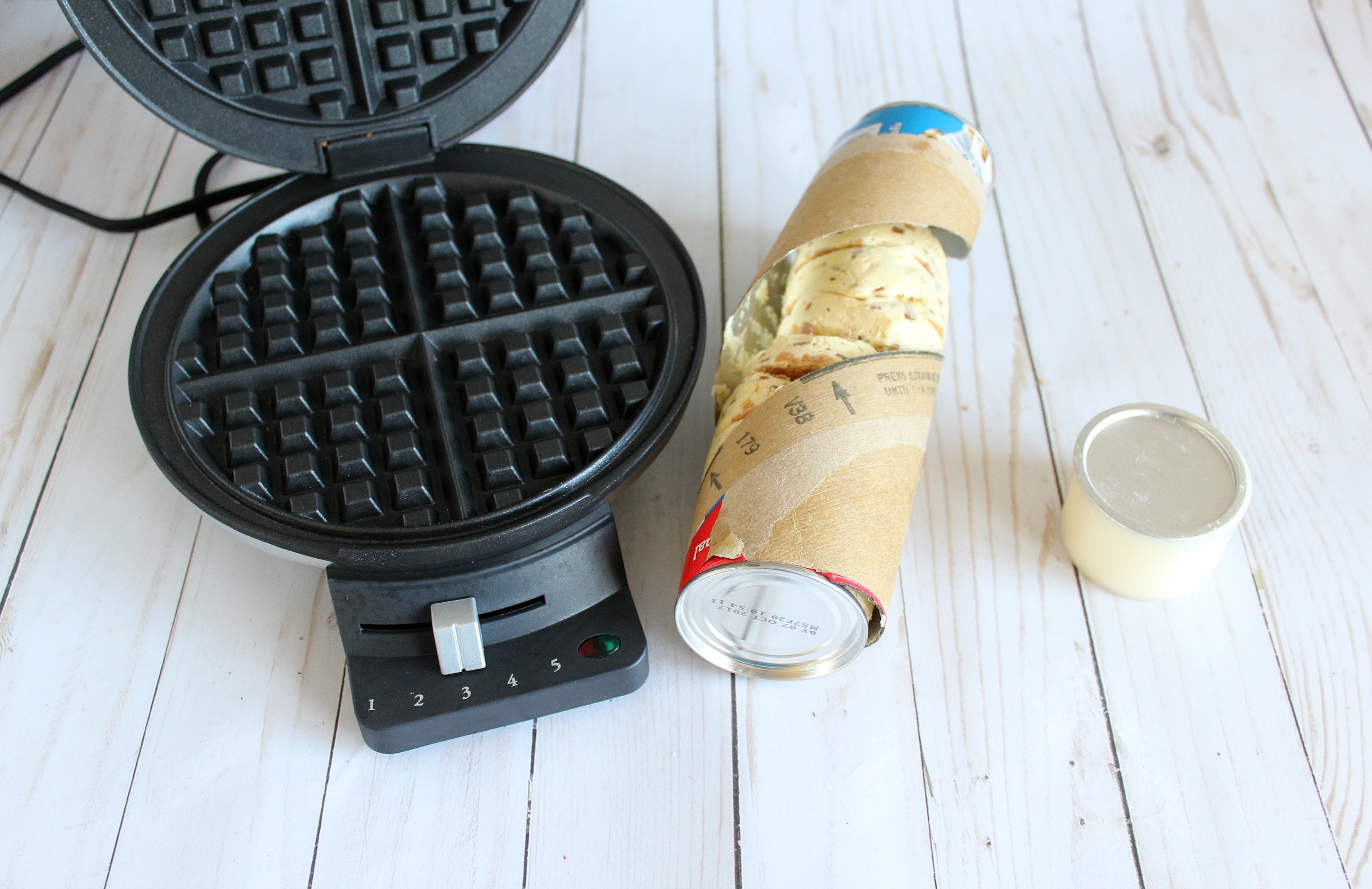 Preheat your waffle iron and prep with cooking spray