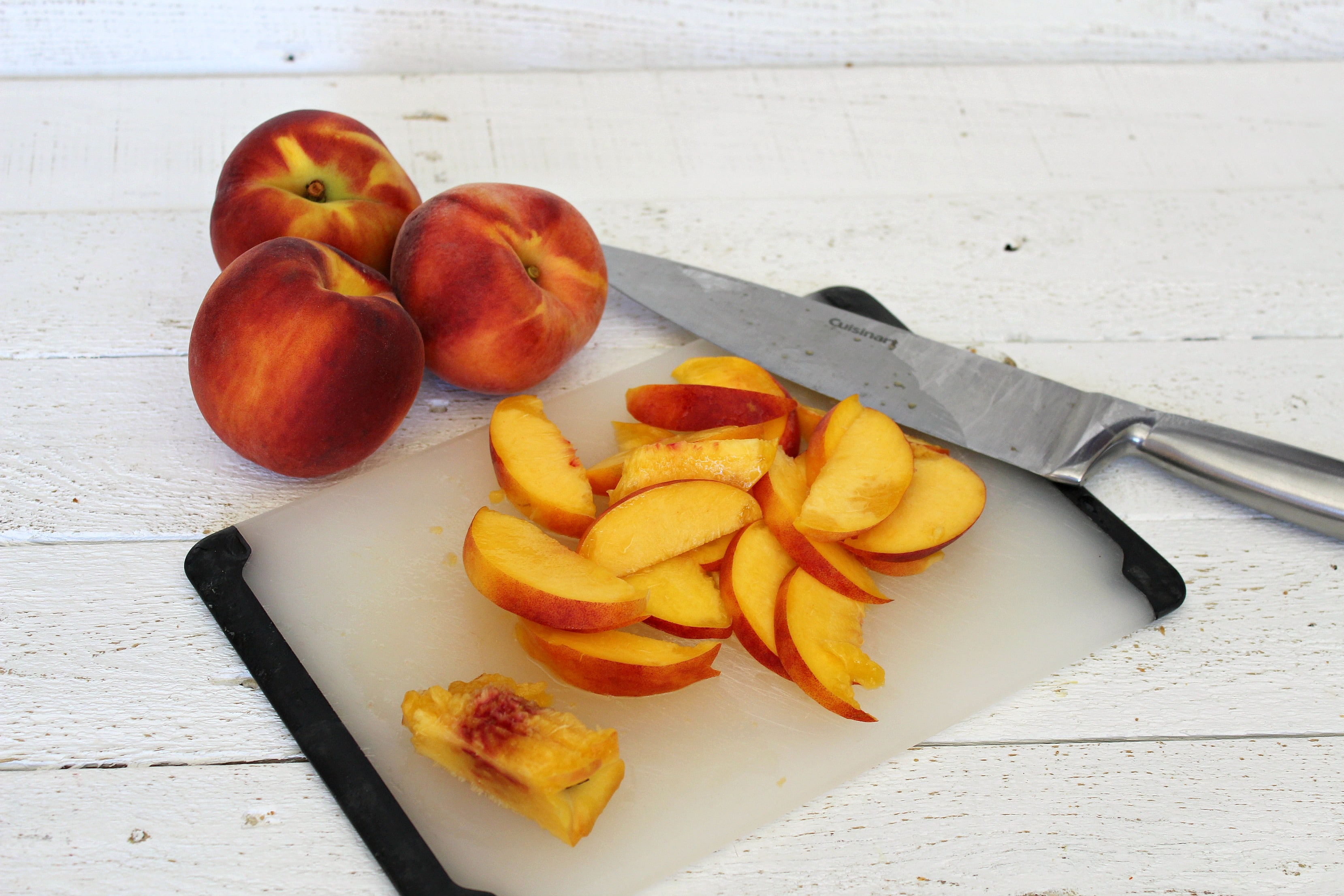 Slice peaches then set aside.