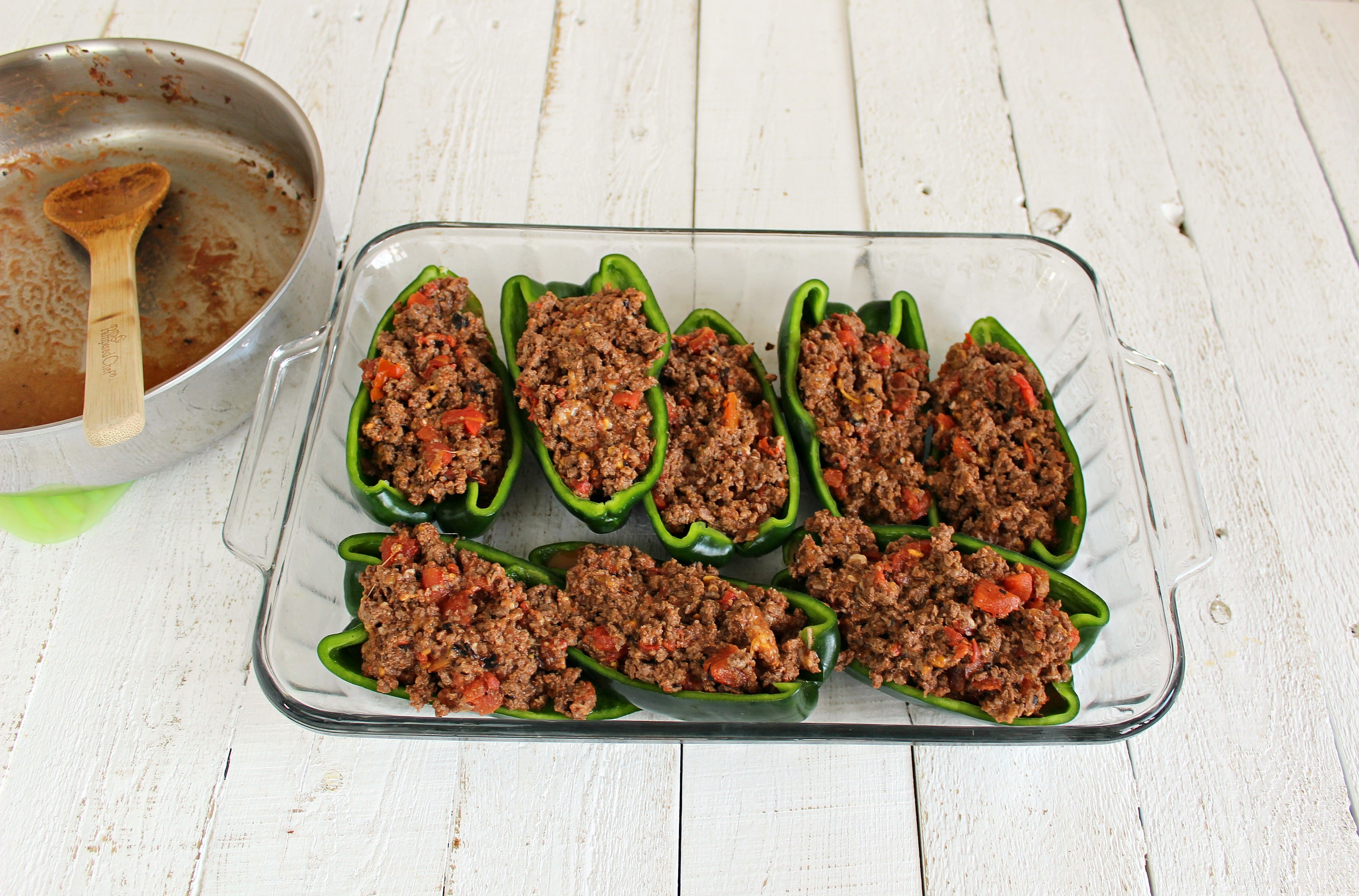 Stuff Poblano peppers with ground beef mixture.