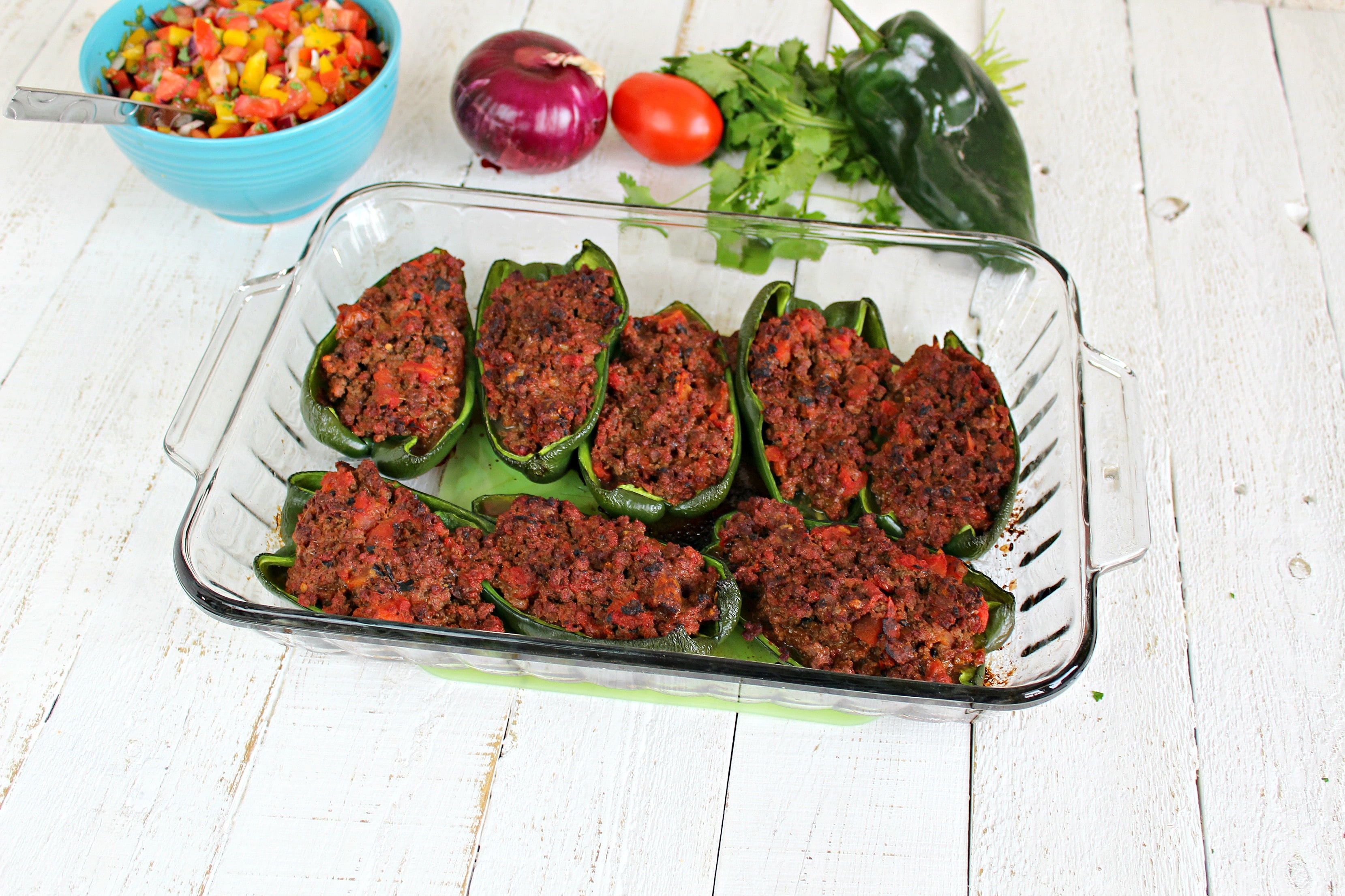 Allow baked stuffed poblano peppers to cool. 