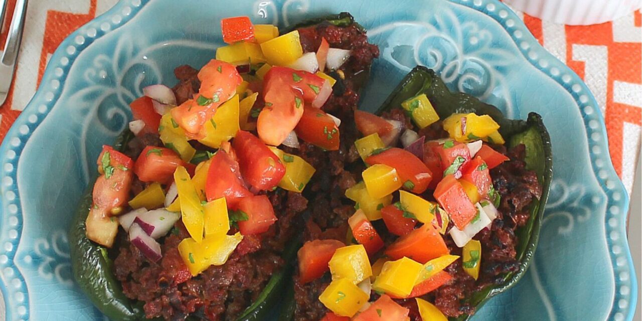 Stuffed Poblanos with Bell Pepper Salsa