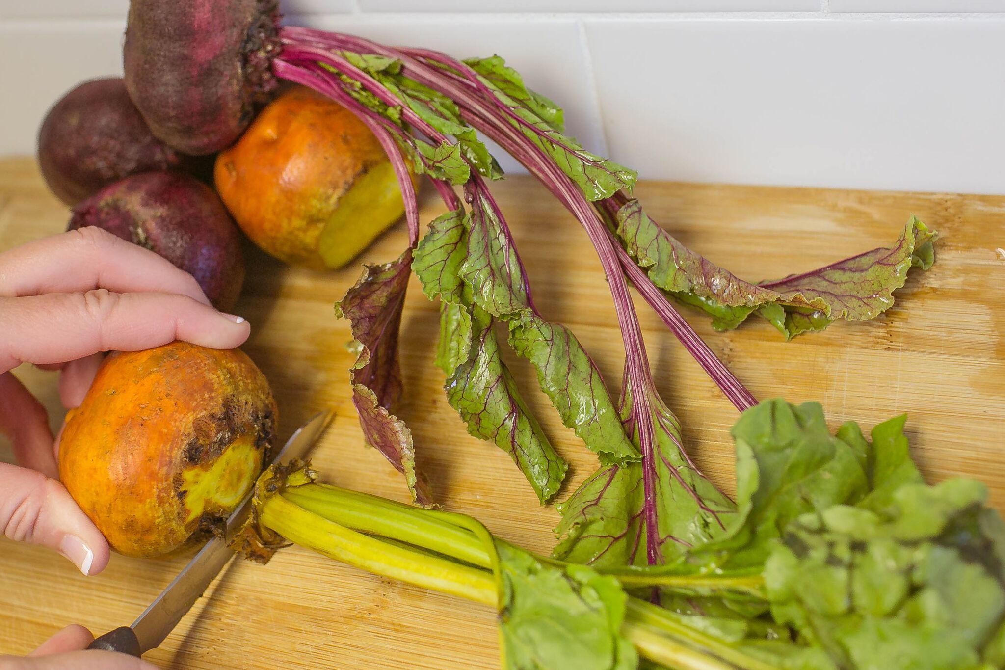 Wash and remove the stems of the beets before roasting