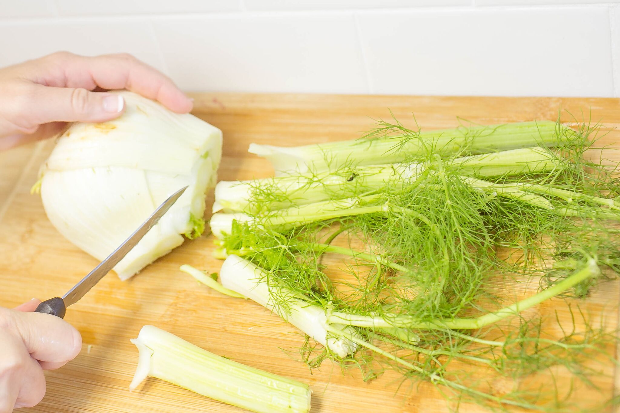 Cut fennel into sections