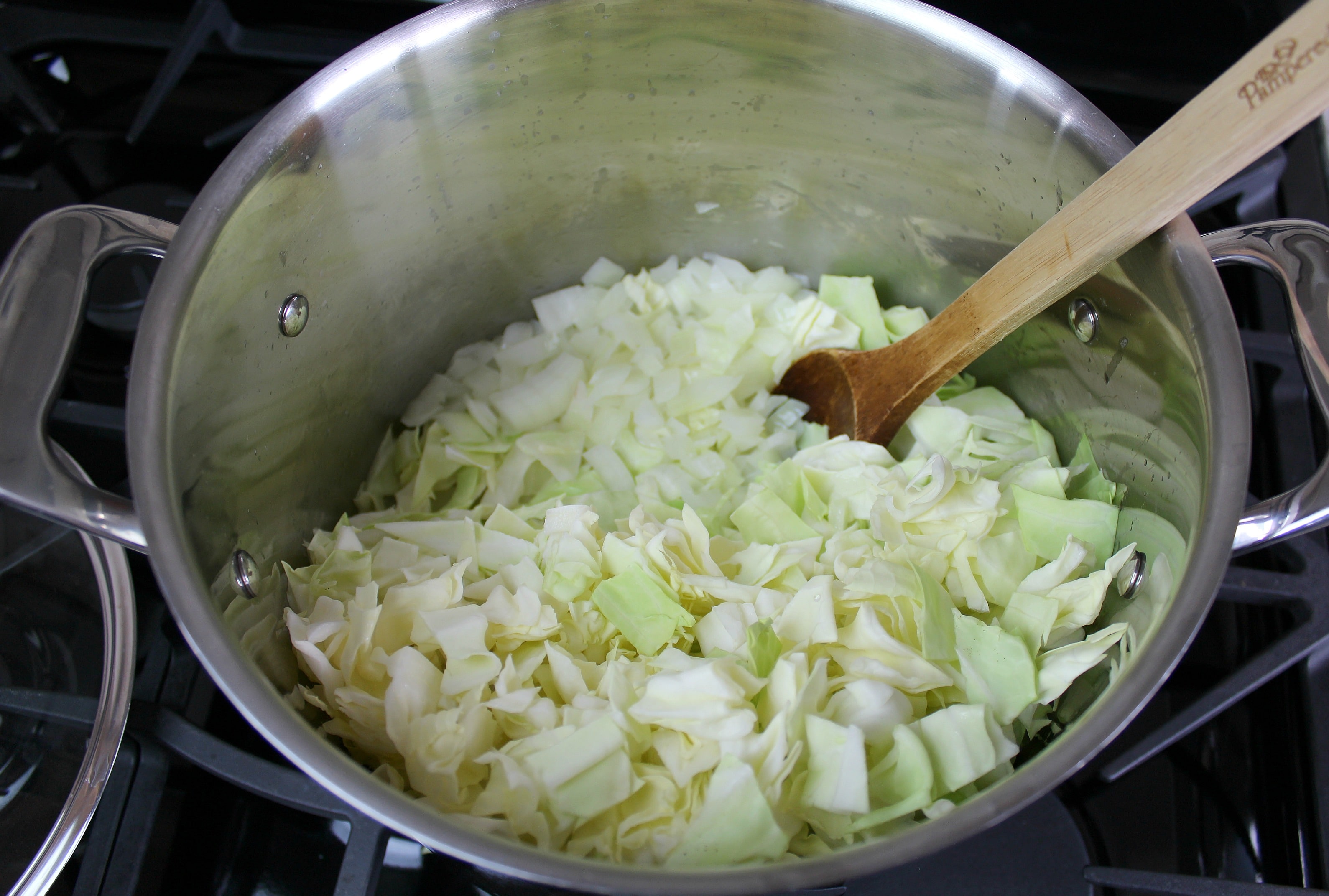 Chop onions and cabbage. Cook with butter for about 7 minutes.