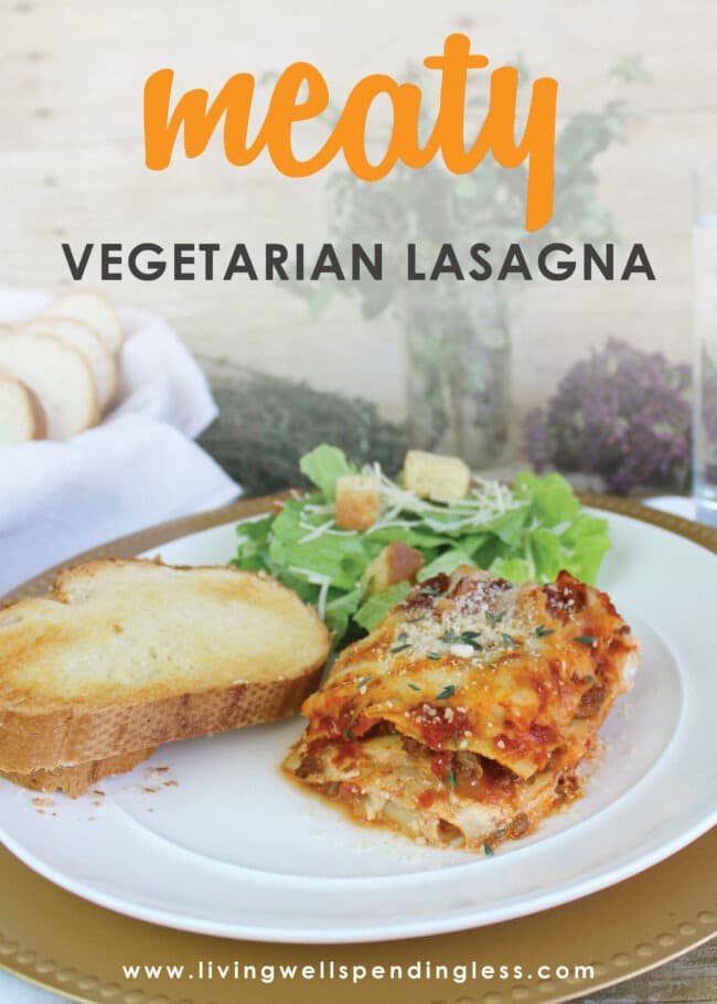 Think lasagna from scratch is too much work? Think again! This "meaty" vegetarian lasagna comes together fast with basic pantry staples and will make the whole family happy.