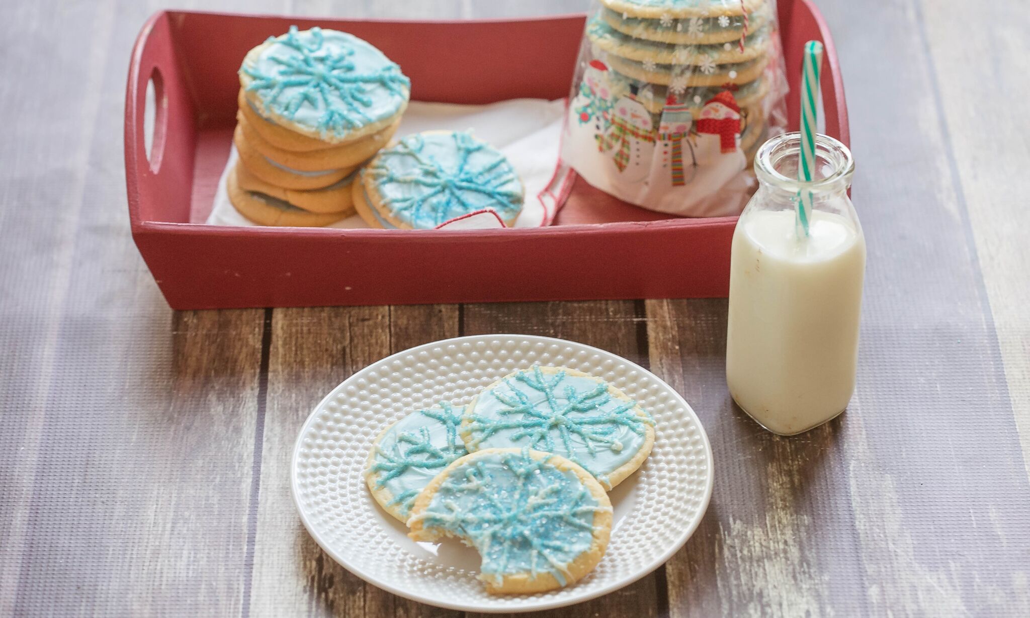 Serve holiday cookies with a cold glass of milk. 