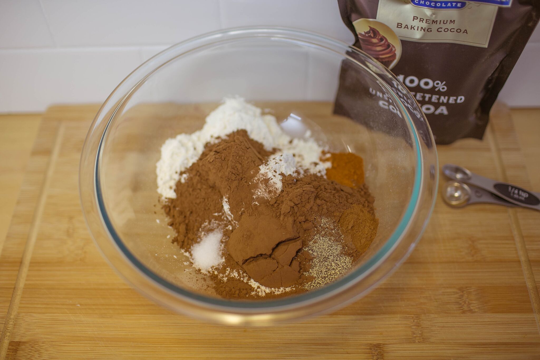 Mix together the flour, cocoa powder, cinnamon, salt, pepper and cayenne.