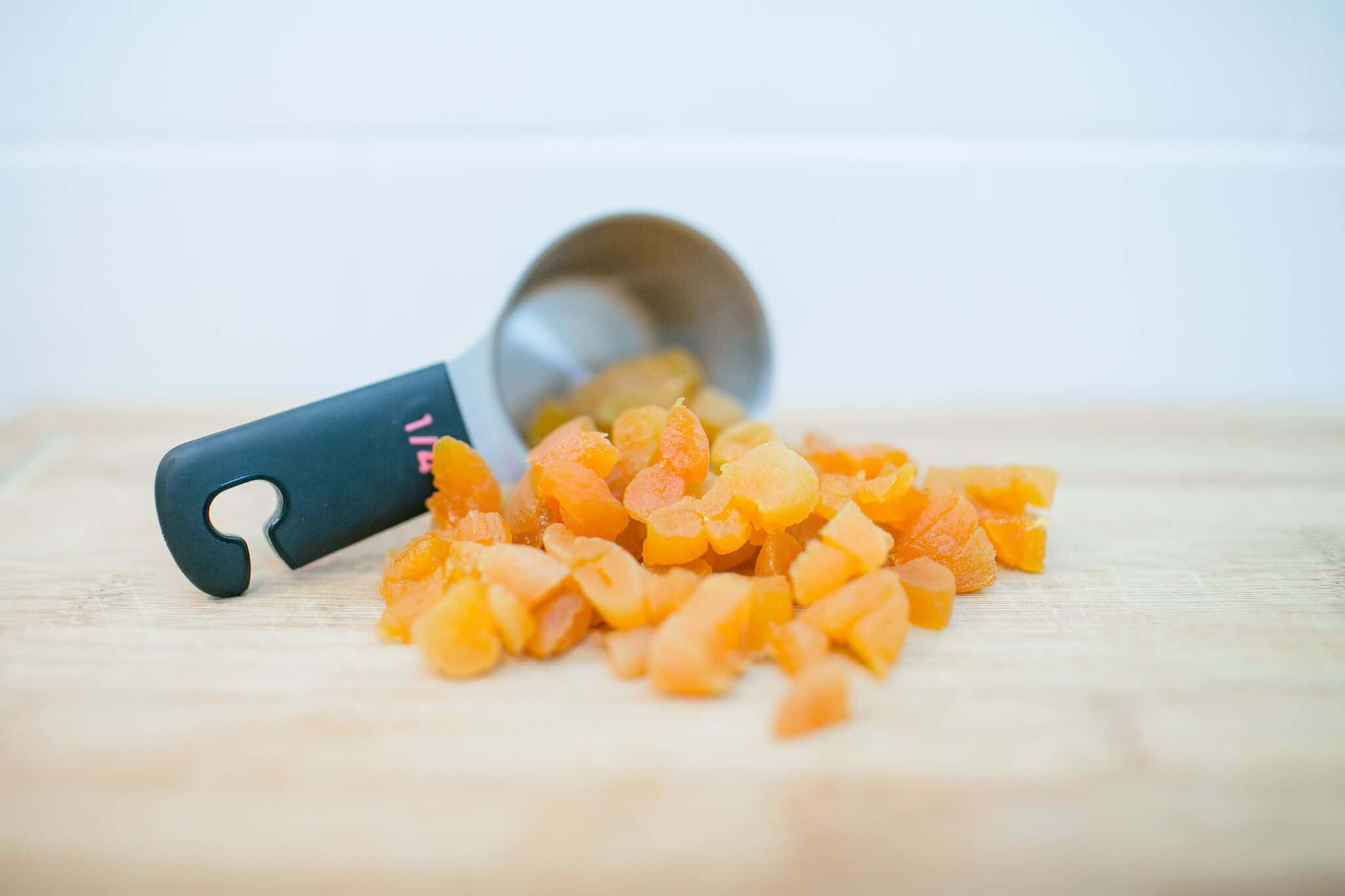 Chop half a cup of dried apricots