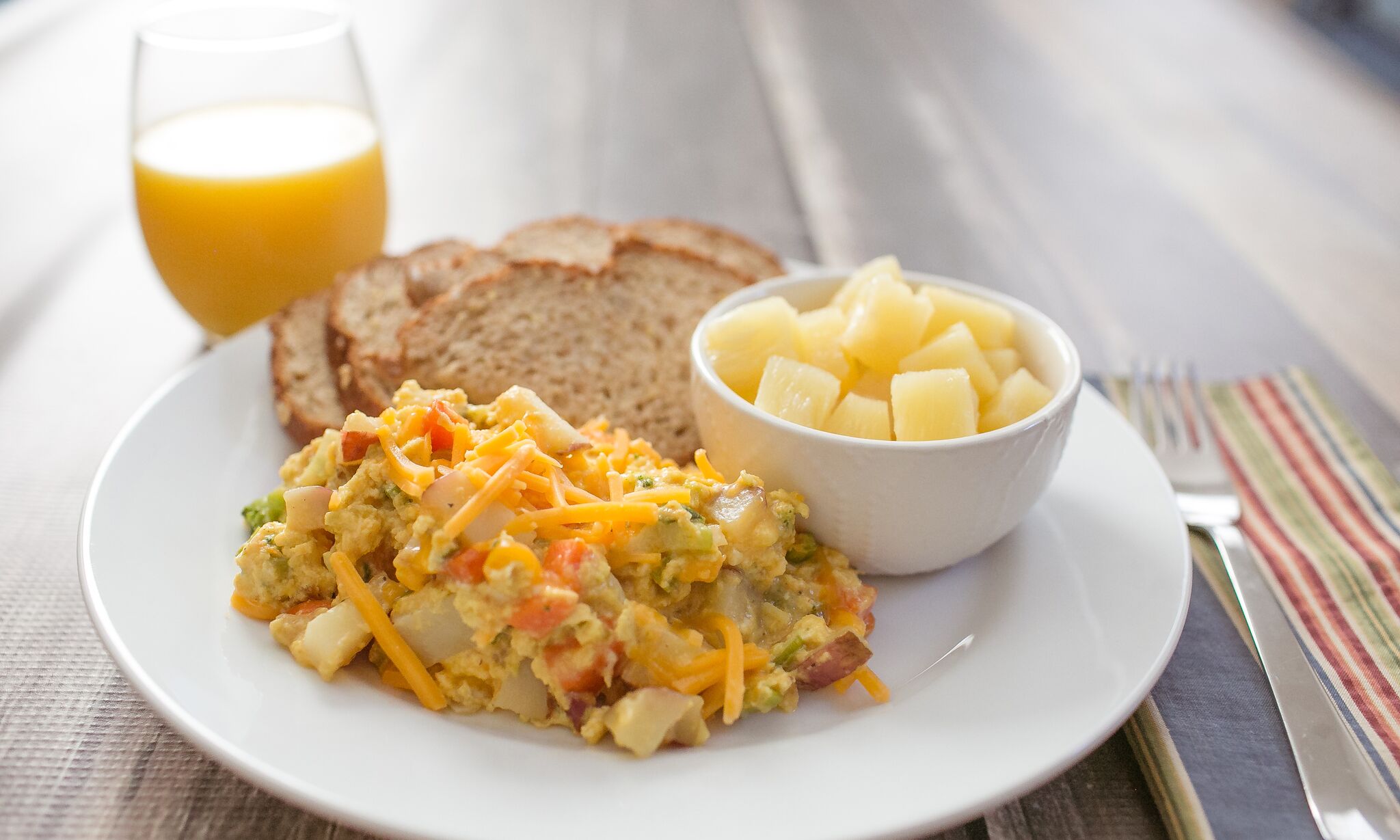 Serve this veggie egg scramble alongside some toast and fresh fruit for a delicious breakfast