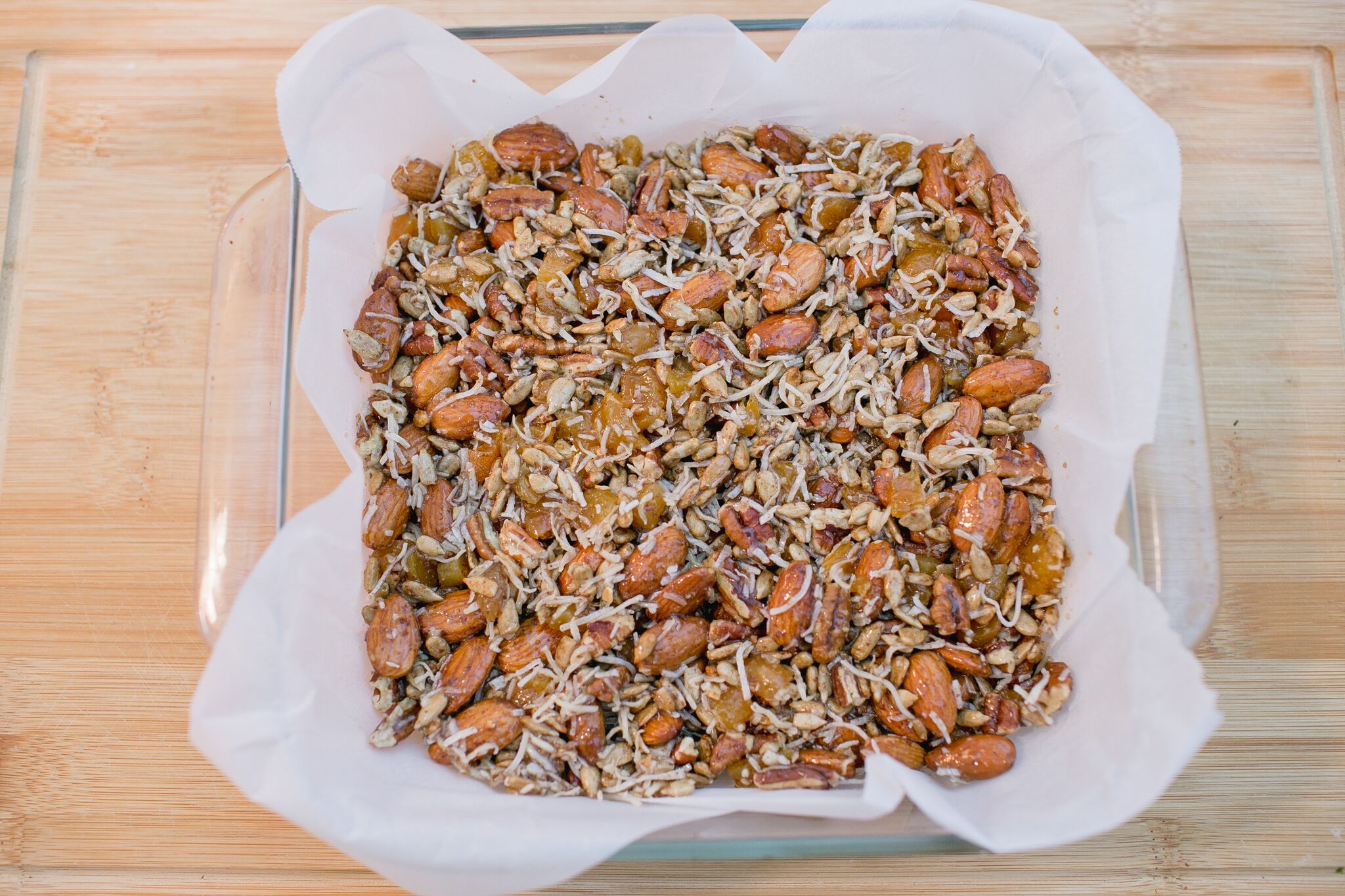 Spread out the kind bar mixture into an 8x8 baking dish 