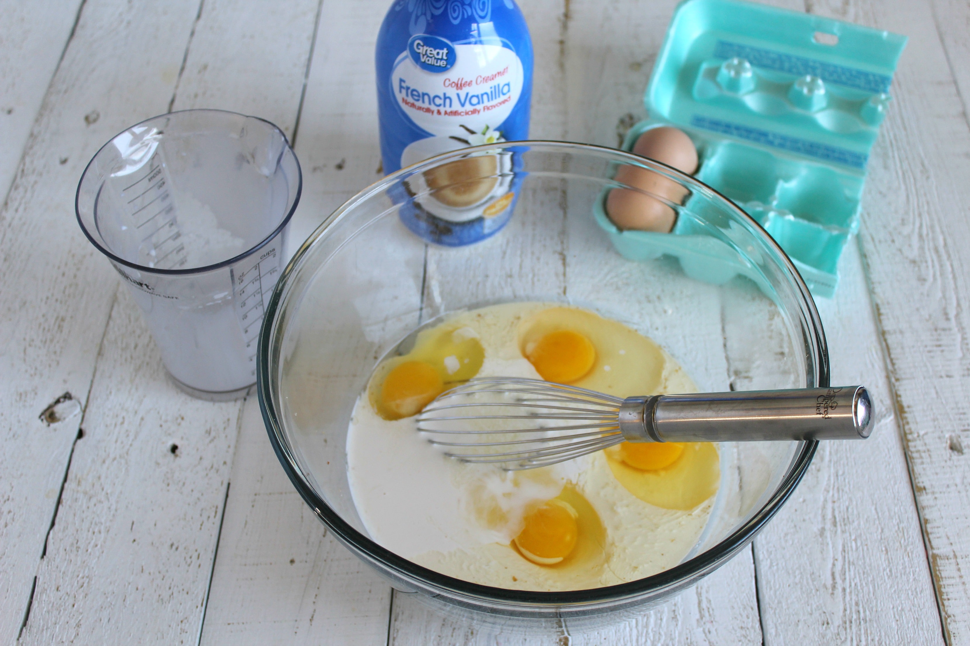 Mix eggs and coffee creamer for best ever bread pudding recipe ever!