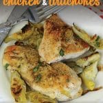 Tired of the same old boring chicken? This chicken and artichoke meal is a one pan recipe and requires less than 5 simple ingredients! It seriously couldn't be easier, and is sure to become a family favorite at first bite. #livingwellspendingless #foodmadesimple #onepanrecipes #recipes #chickenrecipes #3ingredientrecipes