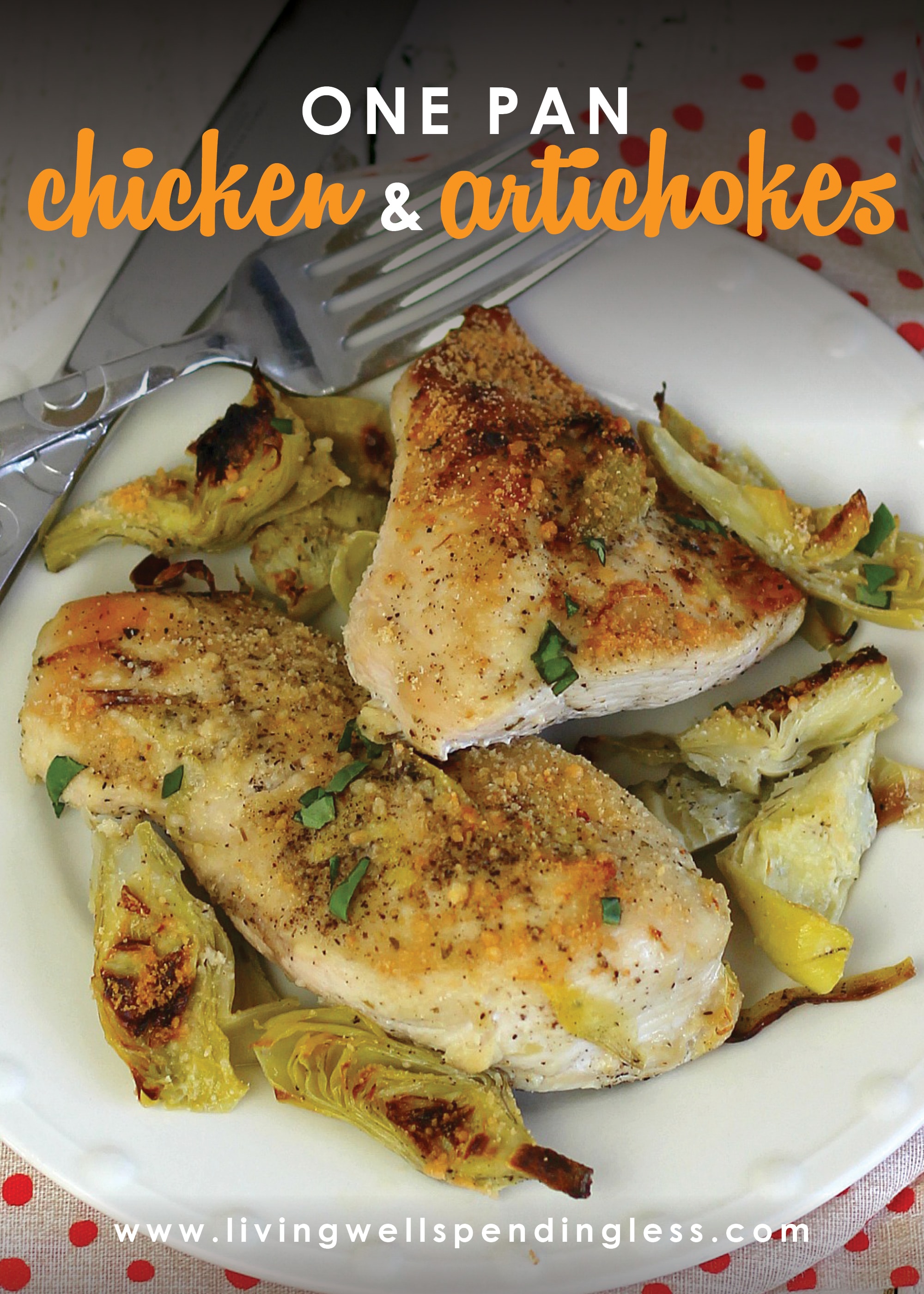 One pan chicken with artichoke hearts and parmesan cheese