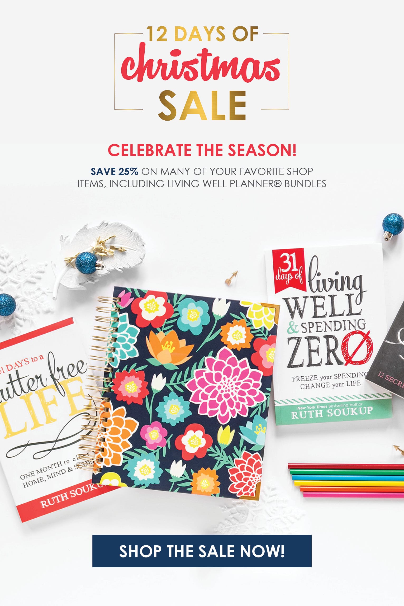 Christmas has come a little early! Our 12 Days of Christmas Sale is a chance to save 25% on some of the most popular books, bundles, accessories, and gifts in the Living Well Shop.
You can also get free US shipping on all orders over $50!