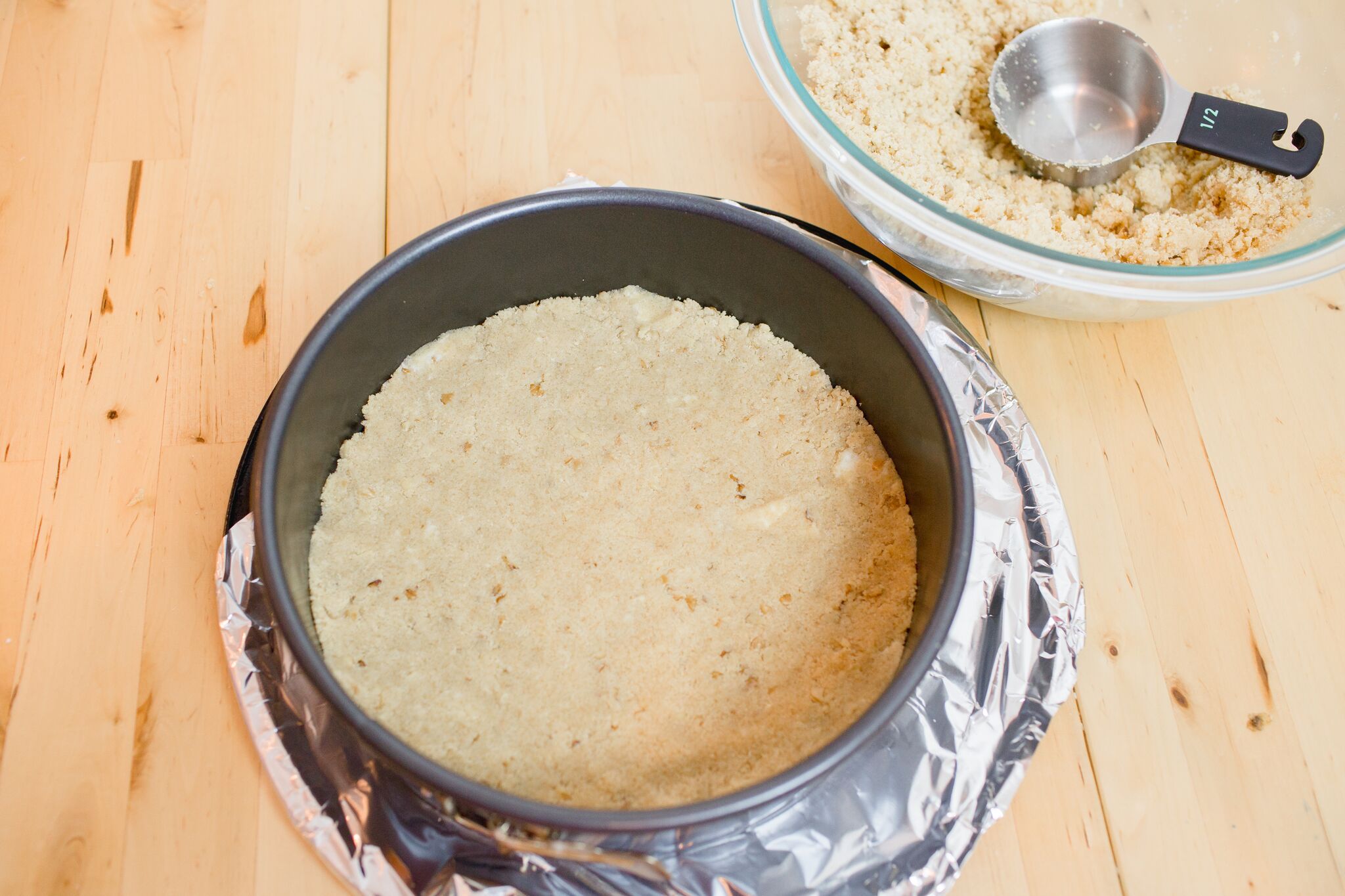 press mixture for crust in the bottom of your spring form pan.