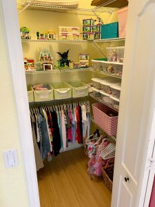 After of the playroom closet. Ever feel like your mess has gotten to the point of no return? It might be time to get some help with all that decluttering! Don't miss these three surprising lessons from hiring a professional organizer. Decluttering | Organizing | Hiring a Professional Organizer | Marie Kondo