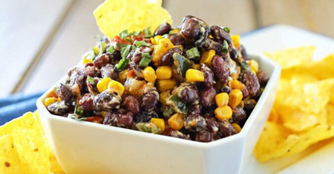 Corn & Blackbean salsa-Throwing a party? These 12 make ahead appetizers can be made in advance or thrown in the crockpot on the day of your party and are sure to wow your guests! 