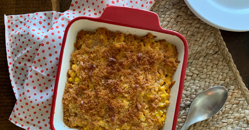 It's hard to find a side dish that even the pickiest eaters will embrace, but this Creamy Corn Casserole with crushed Ritz Cracker topping definitely does the trick. It's easy, delicious and always a hit--your new holiday go-to recipe! #recipes #cornrecipes #casserolerecipes #kidfriendlyrecipes #easyrecipes #holidayrecipes