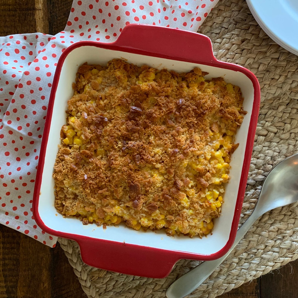 Corn casserole with cream cheese and ritz cracker topping hiskachivayu