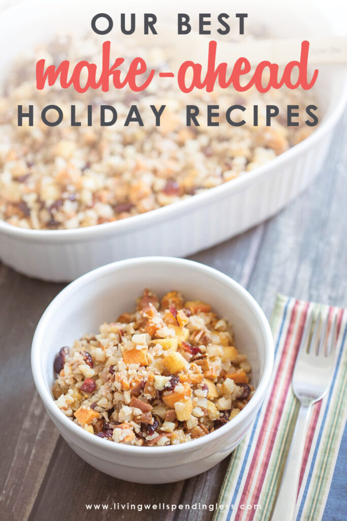 Feel like you spend all your holidays stuck in the kitchen? It might be time to start preparing recipes that you can make ahead of time, then simply serve cold, reheat, or dump into the crockpot, saving you loads of time and energy on the big day! Here are 12 of our favorite holiday make-ahead recipes to try!