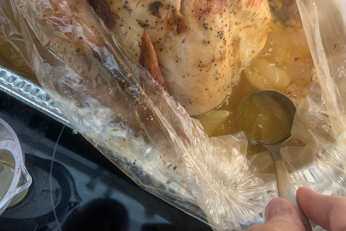 Get drippings out of turkey.