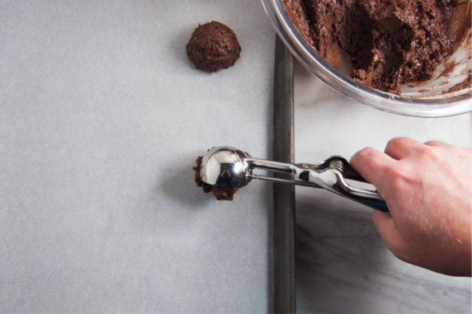 Scoop batter onto cookie sheet.