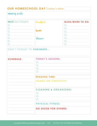 Our Homeschool planner daily schedule