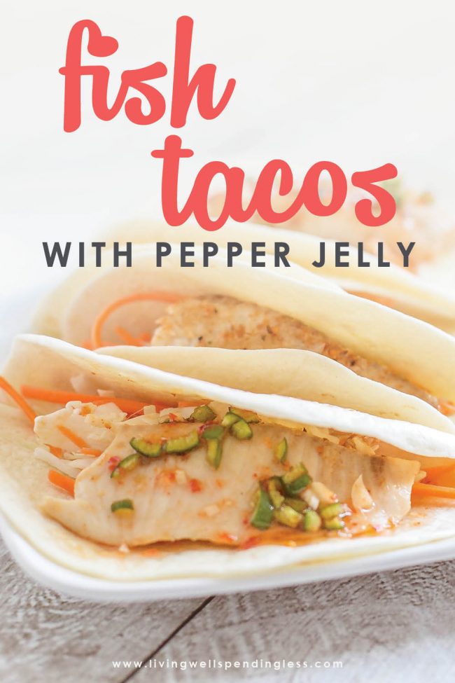 Looking for a quick dinner? These delicious fish tacos with pepper jelly come together in less than 20 minutes and are a super easy dinner for a busy night.