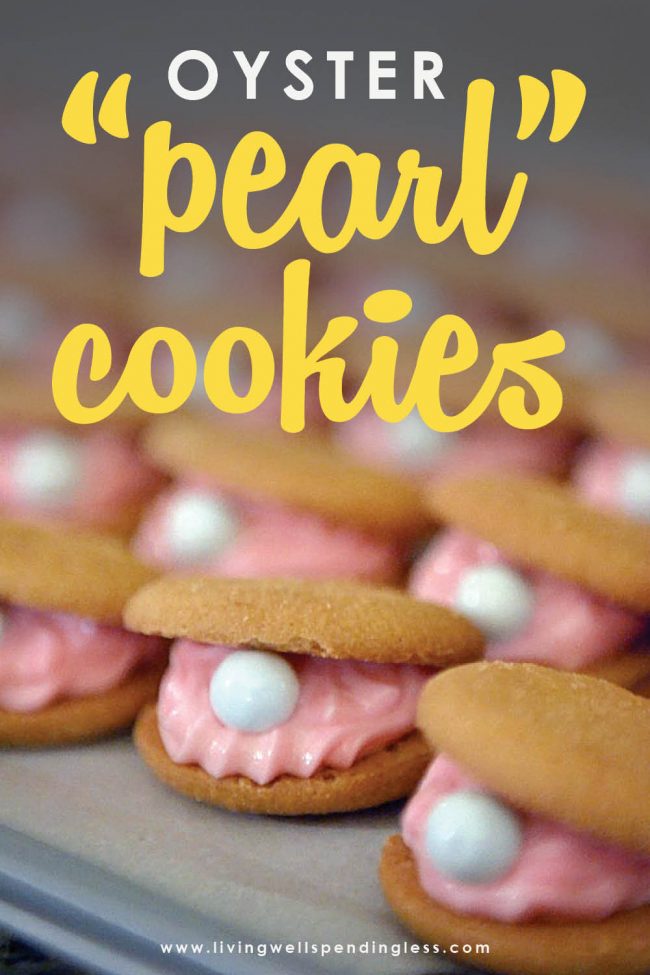 This easy oyster pearl cookie recipe is so cute--no baking required! So easy to make! The perfect treat for a mermaid, beach, or under-the-sea themed party. 